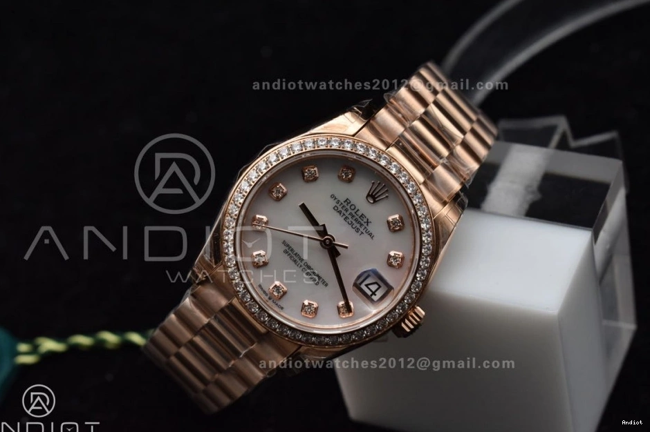 Full MOP 31 RG Sporty Sytle Diamond 551 Dial Case GSF Bracelet President On DateJust 278275 Ladies 316L Steel and 0704